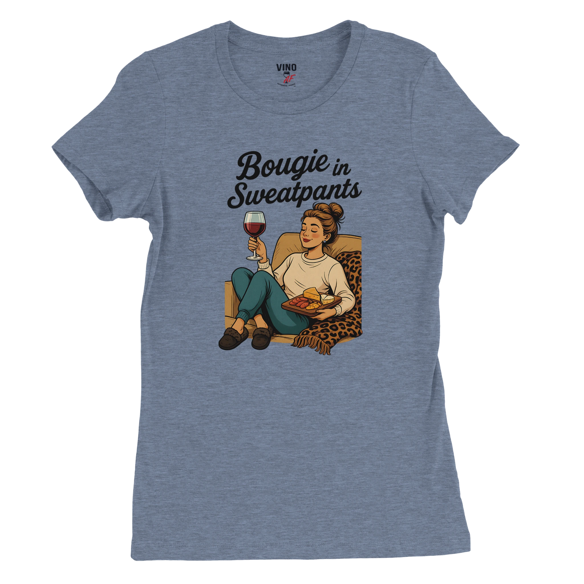 Cozy wine night tee for women who snack, sip, and skip the drama. Comfy vibes, bougie energy.
