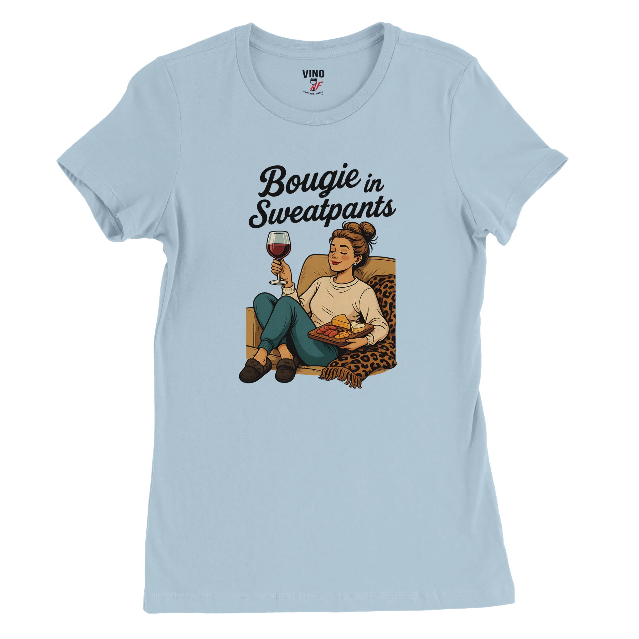 Cozy wine night tee for women who snack, sip, and skip the drama. Comfy vibes, bougie energy.