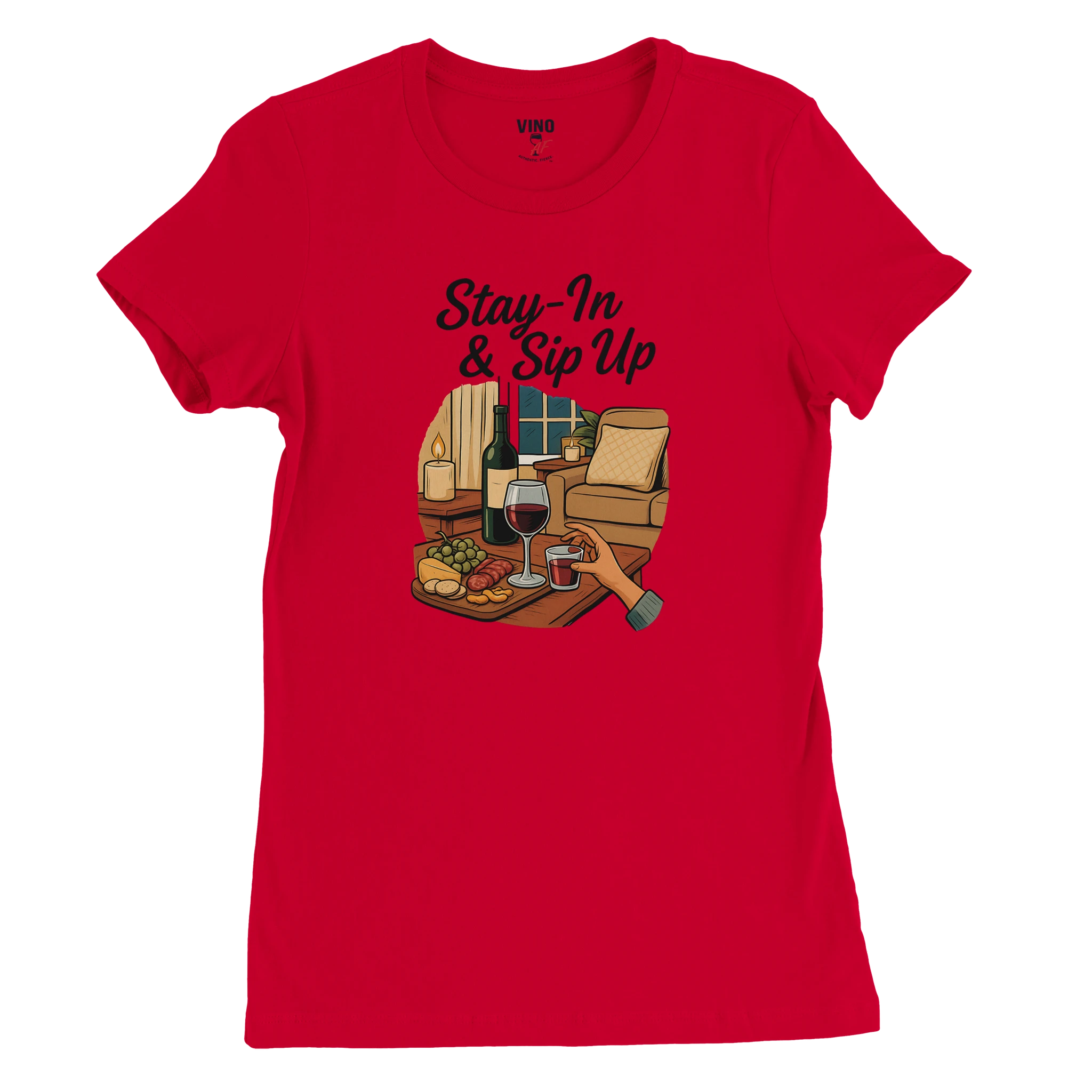 Cozy wine night tee for women who snack, sip, and skip the drama. Comfy vibes, bougie energy.