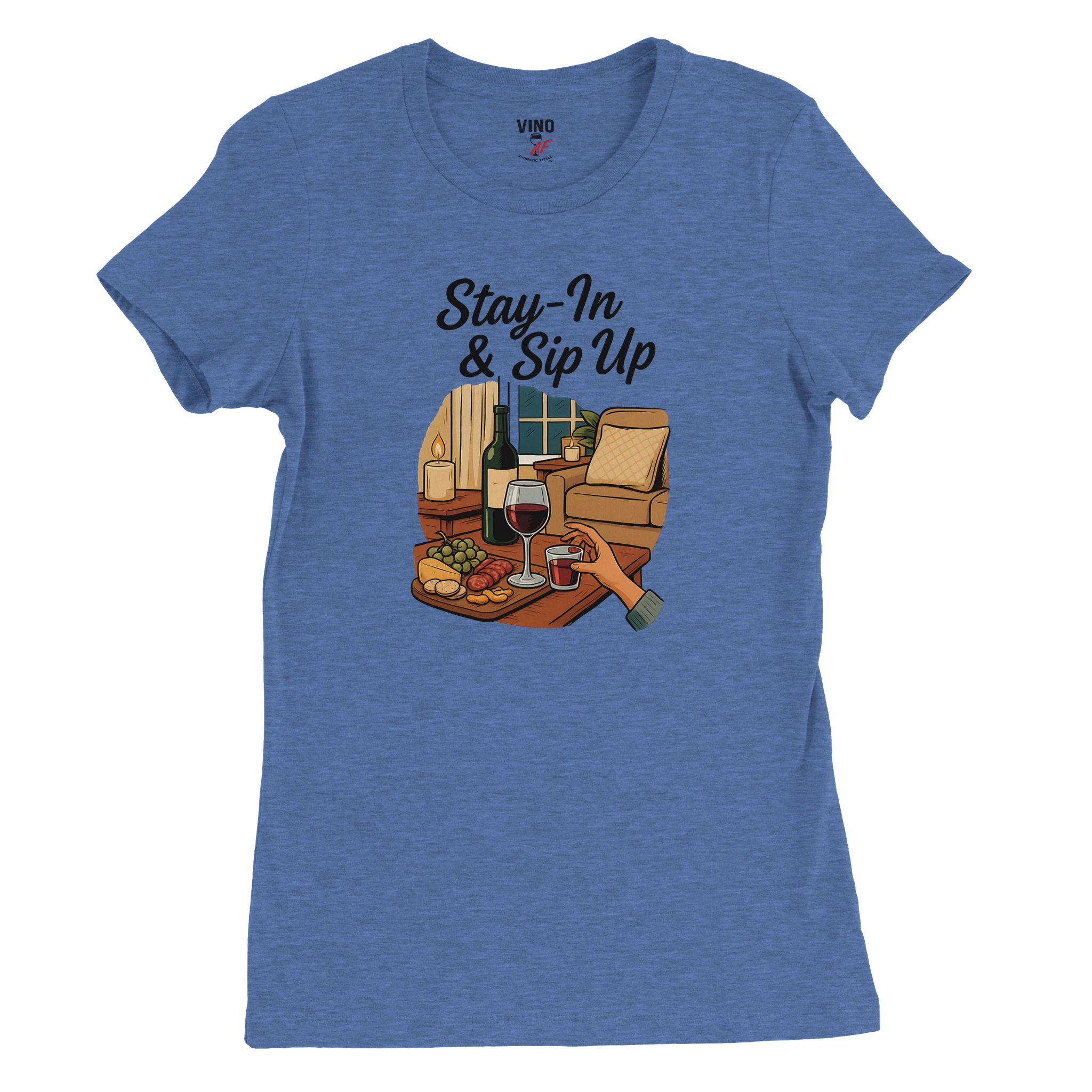 Cozy wine night tee for women who snack, sip, and skip the drama. Comfy vibes, bougie energy.