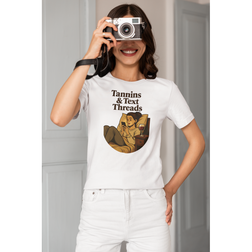 Cozy wine night tee for women who snack, sip, and skip the drama. Comfy vibes, bougie energy.