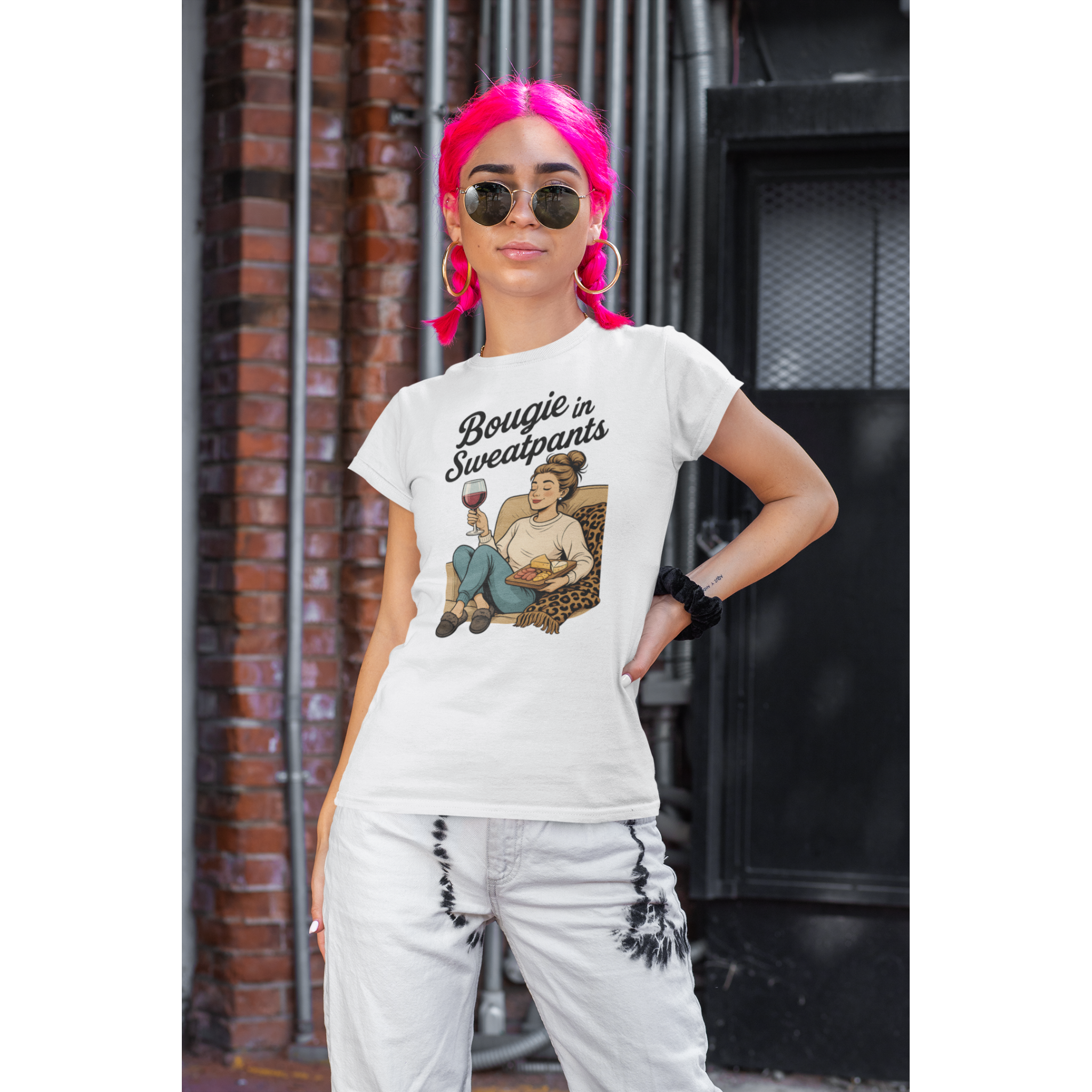 Cozy wine night tee for women who snack, sip, and skip the drama. Comfy vibes, bougie energy.